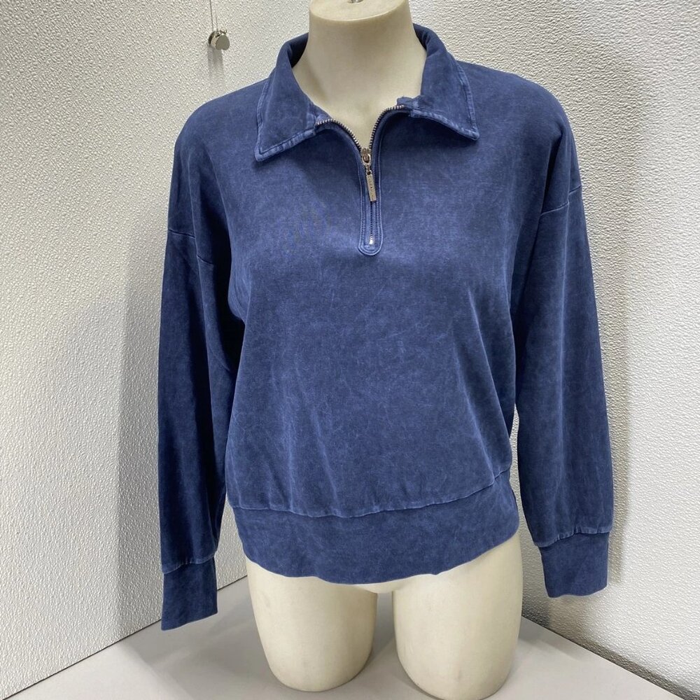 Hard Tail Forever Women’s Collar Half-Zip Mineral Wash Shirt – Blue – Size L